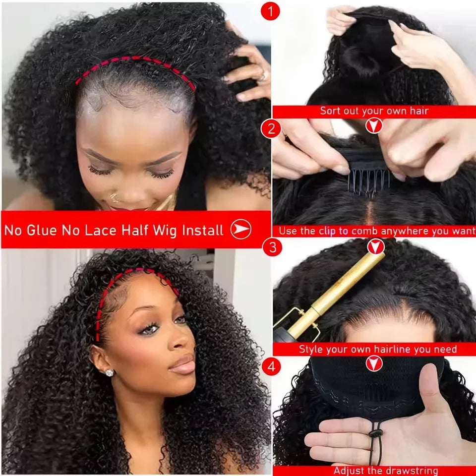 300 Density Burmese Curly Human Hair Wigs For Women 4C Afro Kinky Culry 3 IN 1 Half Wigs Human Hair Wigs 100% Human Hair On Sale-3