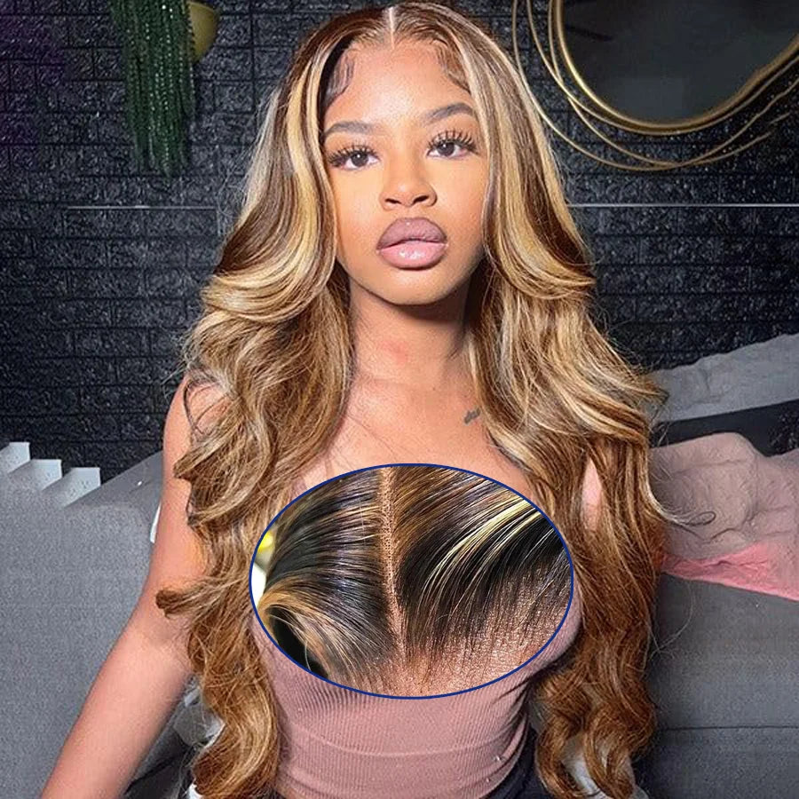 P4/27 Highlight Body Wave 40 Inch Long-length & 200% High Density Human Hair Wigs HD Transparent Skin-melt Swiss Lace Frontal Wig-2