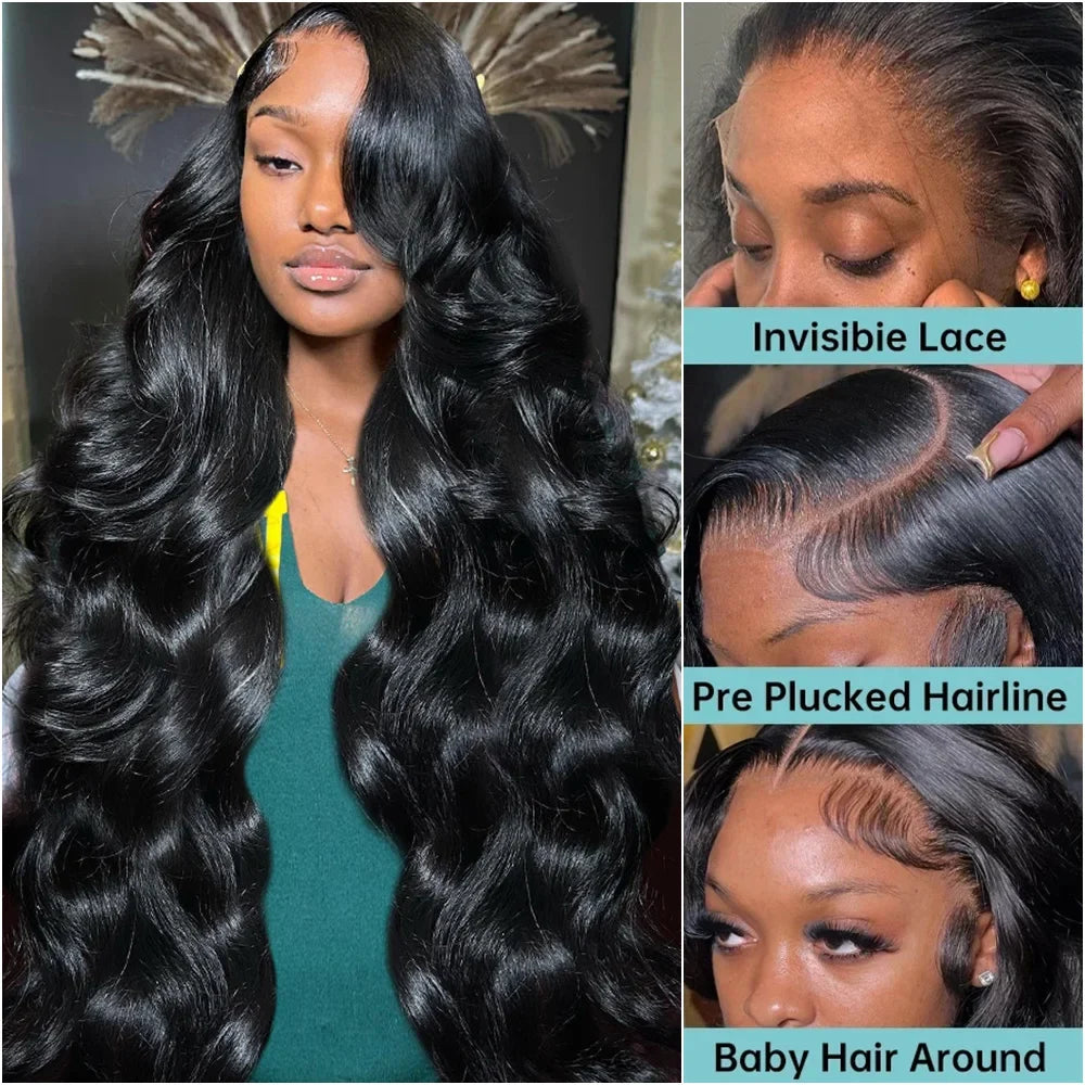 Body Wave 13x6 HD Transparent Lace Front Human Hair Wig 40 Inch Pre Plucked 220 Density 5x5 Glueless Lace Frontal Wigs for Women-2