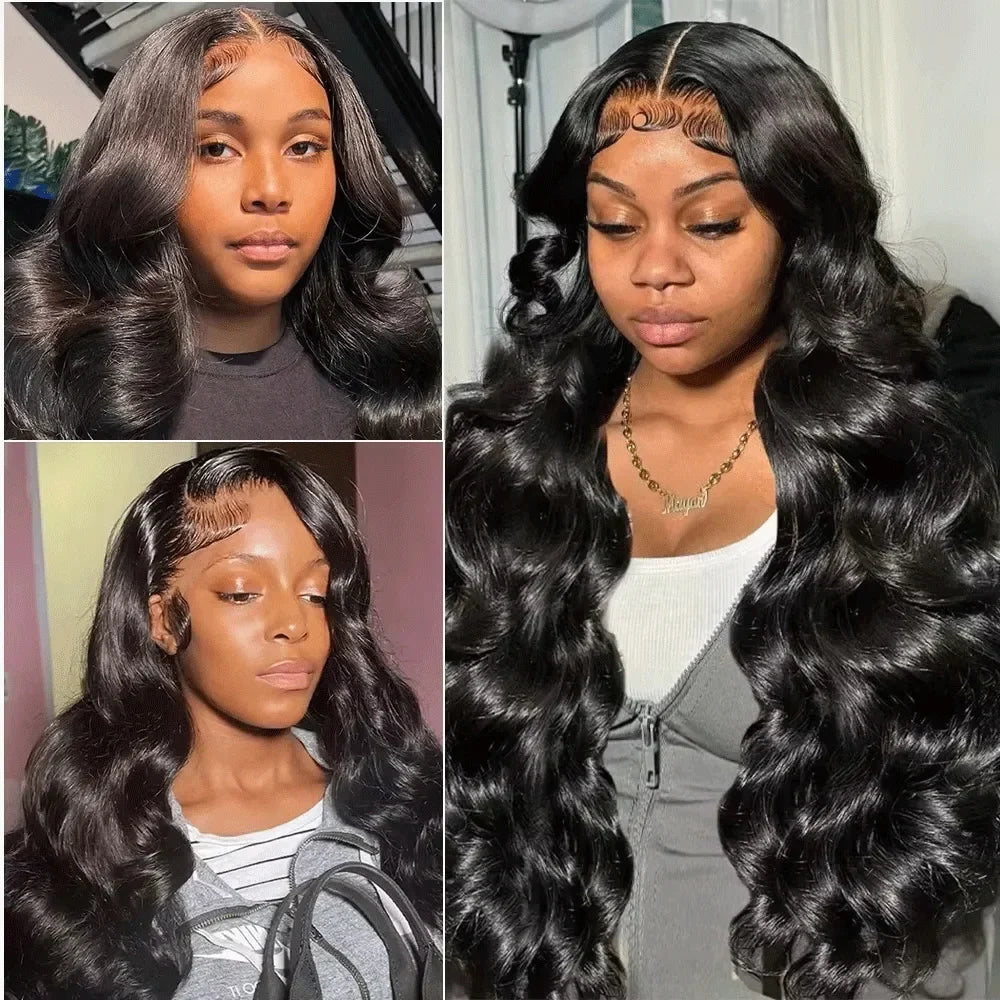 Body Wave 13x6 HD Transparent Lace Front Human Hair Wig 40 Inch Pre Plucked 220 Density 5x5 Glueless Lace Frontal Wigs for Women-4