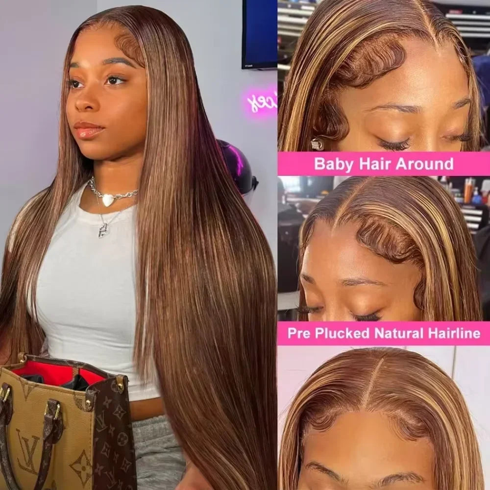 Highlight Front Wigs Human Hair Pre Plucked Hairline 4/27 5x5 Glueless Lace Straight Wig Human Hair Wigs For Women 250 Density-3