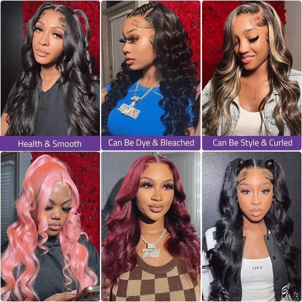 Body Wave 13x6 HD Transparent Lace Front Human Hair Wig 40 Inch Pre Plucked 220 Density 5x5 Glueless Lace Frontal Wigs for Women-3