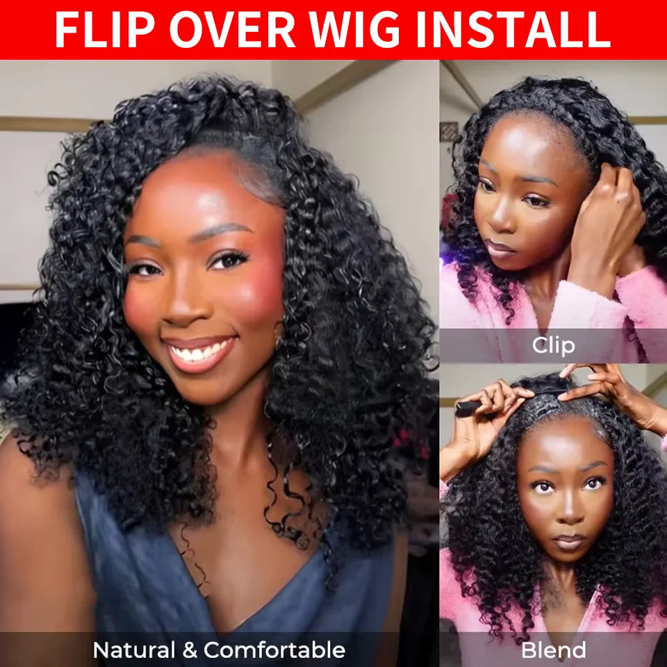 300 Density Burmese Curly Human Hair Wigs For Women 4C Afro Kinky Culry 3 IN 1 Half Wigs Human Hair Wigs 100% Human Hair On Sale-1