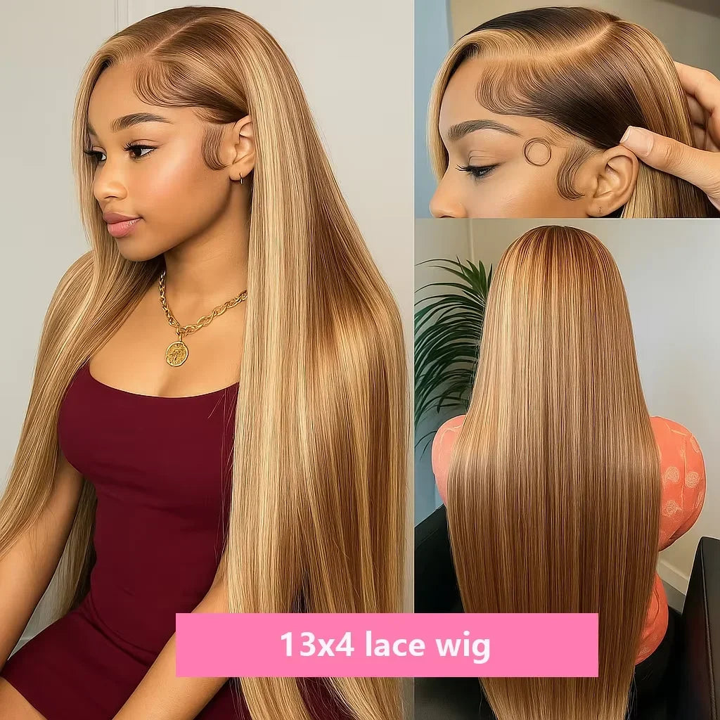 Highlight Front Wigs Human Hair Pre Plucked Hairline 4/27 5x5 Glueless Lace Straight Wig Human Hair Wigs For Women 250 Density-2
