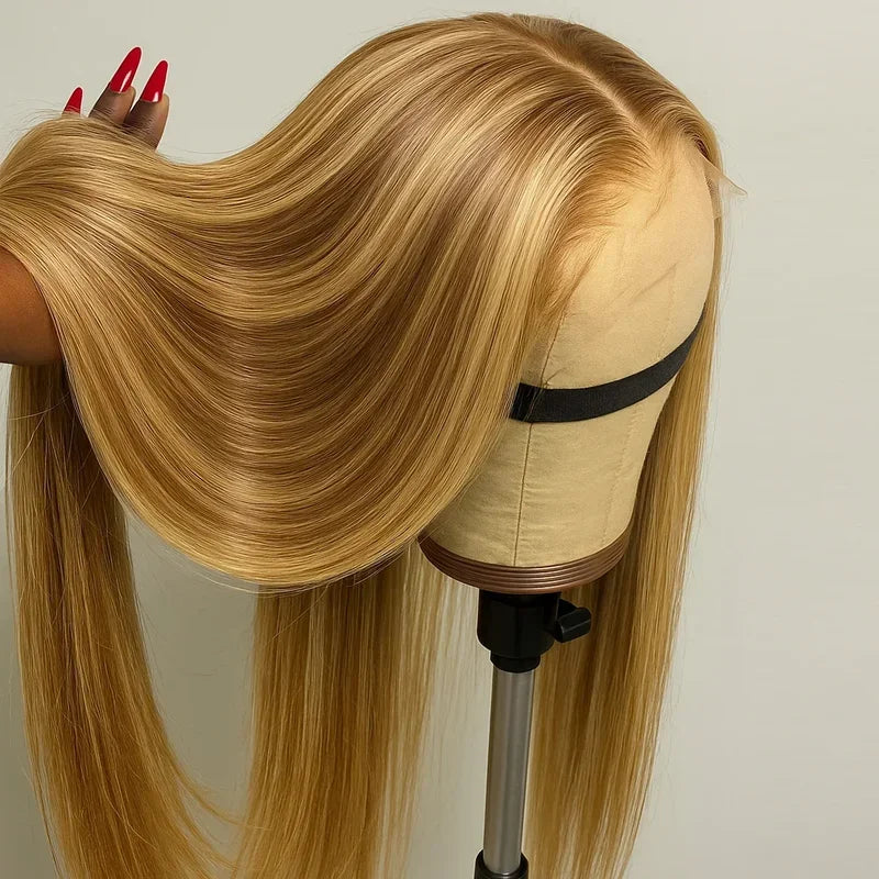 Highlight Front Wigs Human Hair Pre Plucked Hairline 4/27 5x5 Glueless Lace Straight Wig Human Hair Wigs For Women 250 Density-0