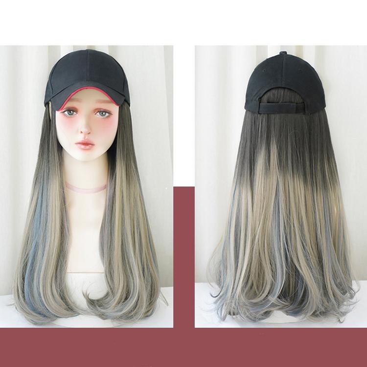 NNEIDS 60Cm Long Curly Gradient Hair Cap Wig-0