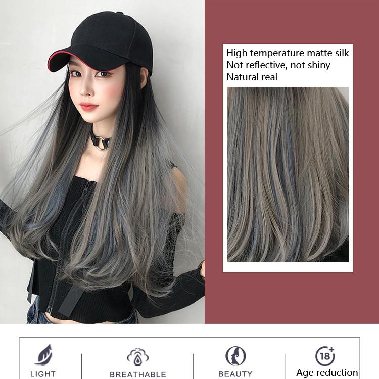 NNEIDS 60Cm Long Curly Gradient Hair Cap Wig-1