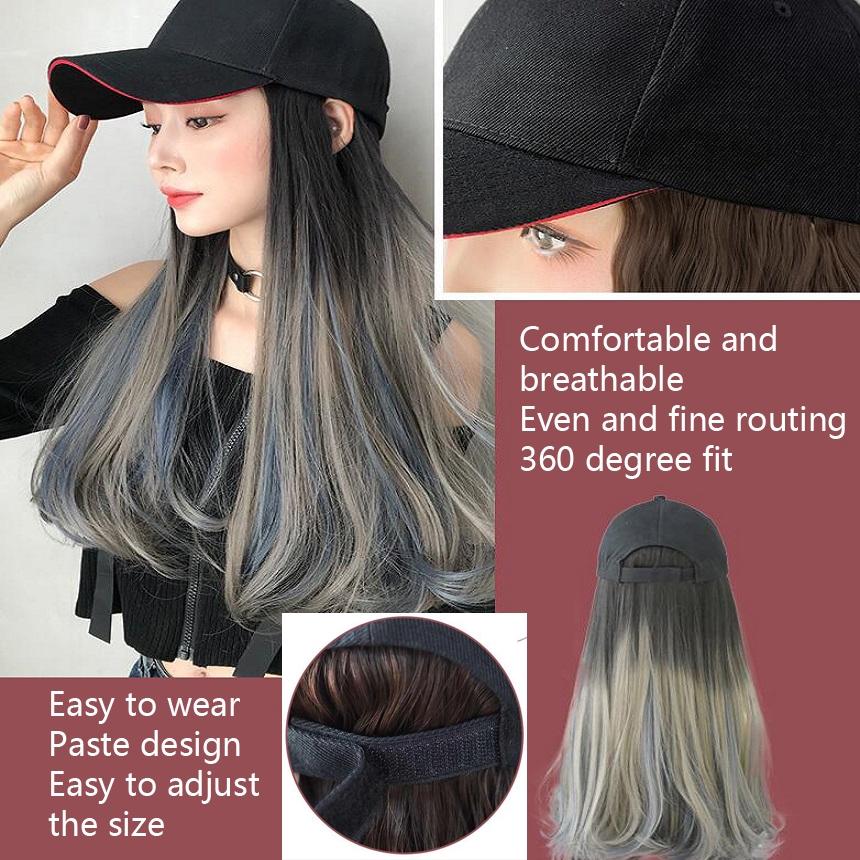 NNEIDS 60Cm Long Curly Gradient Hair Cap Wig-2