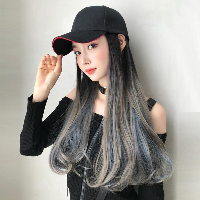 NNEIDS 60Cm Long Curly Gradient Hair Cap Wig-3