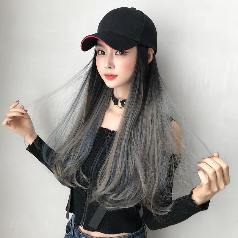 NNEIDS 60Cm Long Curly Gradient Hair Cap Wig-4