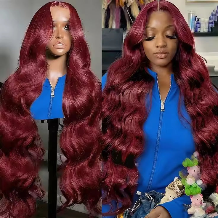 13x6 Human Hair Lace Wig, High-Definition Burgundy Lace Wig, Human Hair With Aligned Cuticle Layer, Indian Hair Wig-1