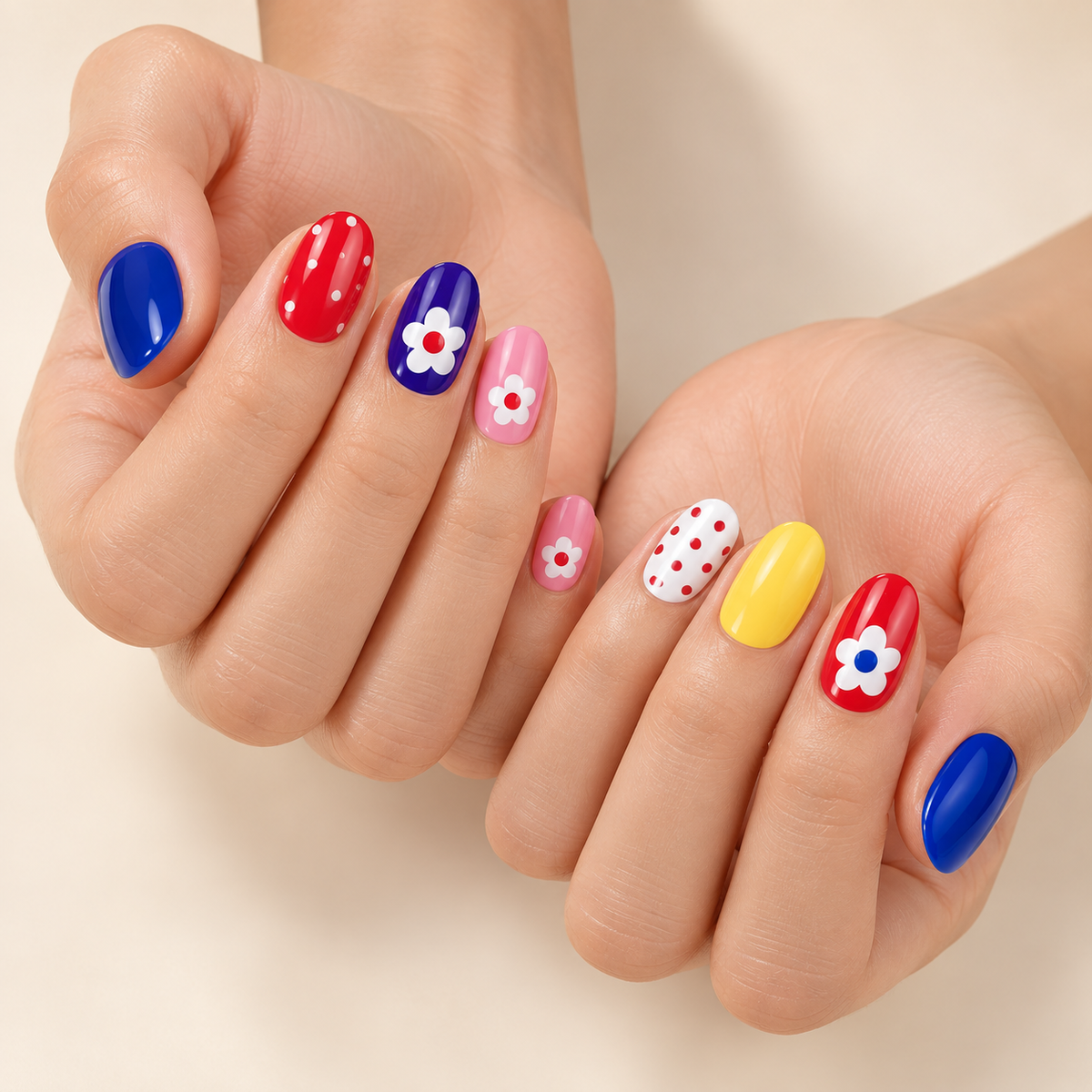 The Detail Edit designer nail sticker manicure on a warm ivory background