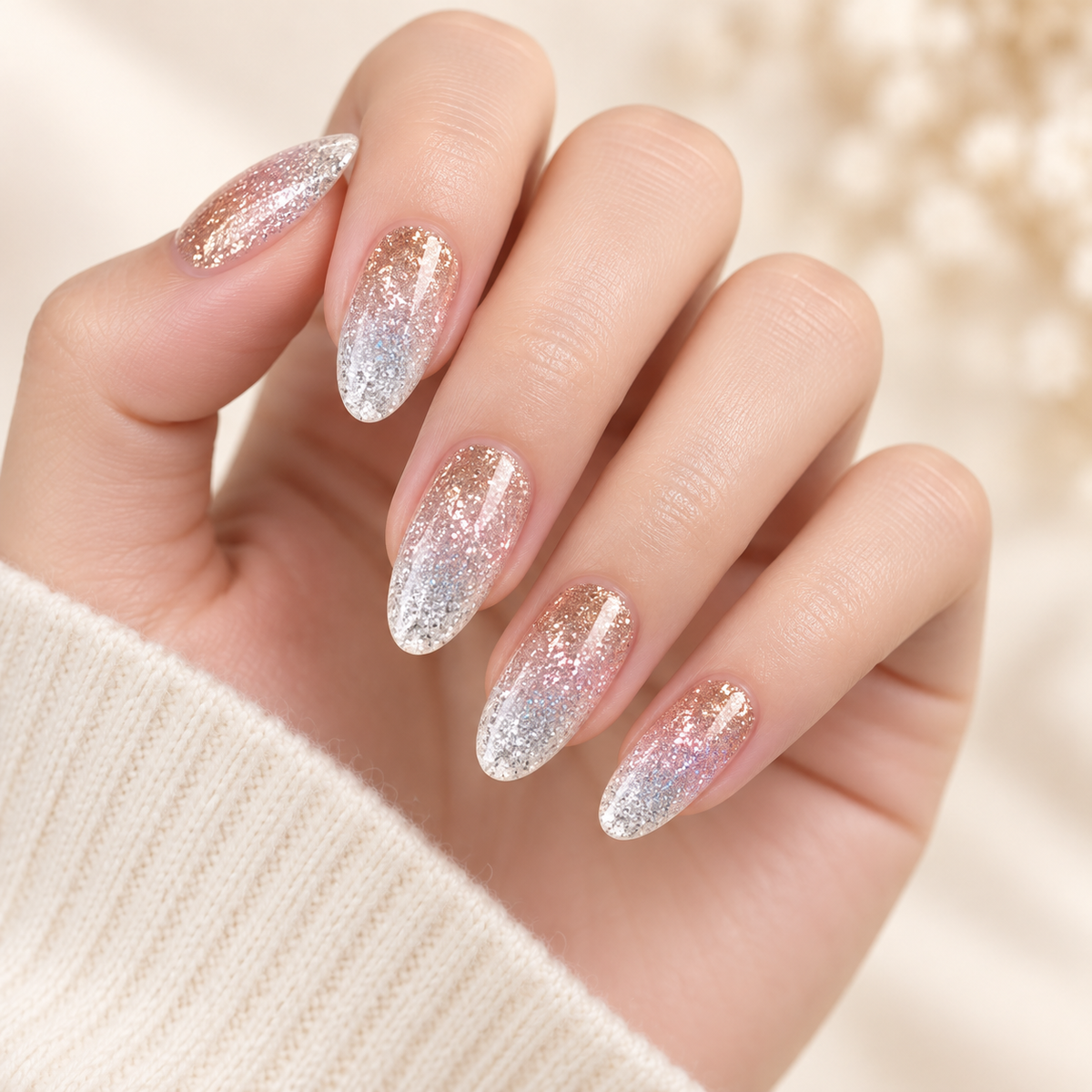 Gradient Veil nail sticker manicure on a warm ivory background