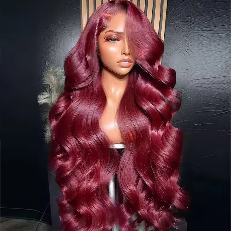 13x6 Human Hair Lace Wig, High-Definition Burgundy Lace Wig, Human Hair With Aligned Cuticle Layer, Indian Hair Wig-0