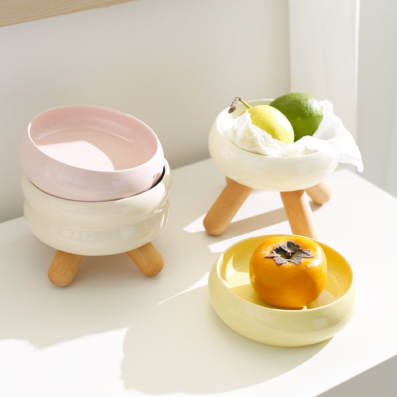 Gulu Elevated Ceramic Pet Water Bowl with Wooden Stand-1