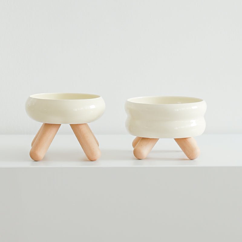 Gulu Elevated Ceramic Pet Water Bowl with Wooden Stand-2