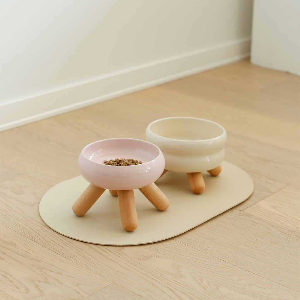 Gulu Elevated Ceramic Pet Water Bowl with Wooden Stand-3